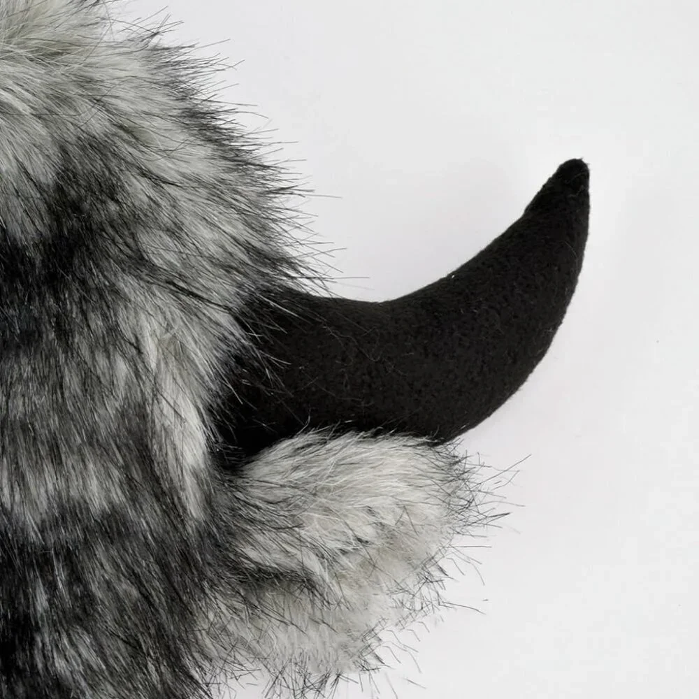Men A-black Furry Buffalo Horn Winter Hat Unisex Faux Fur Earflap Trooper Cap